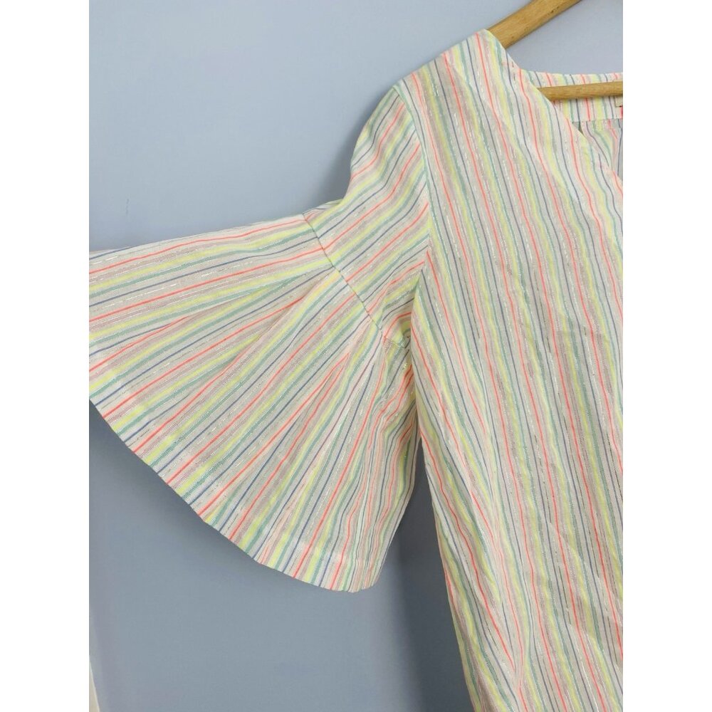 NWT A New Day Neon/Metallic Striped Bell Sleeve Top Womens Size S Multi Stripe - Picture 4 of 9